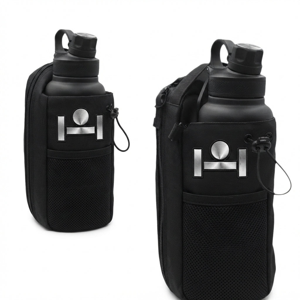 ShakeMix gym bag with external shaker support in black, designed for convenient storage of ShakeMix® products and accessories.