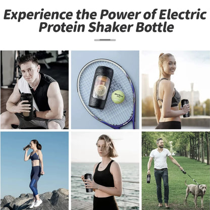 Black ShakeMix electric protein shaker with a sleek design, ideal for mixing protein shakes effortlessly.
