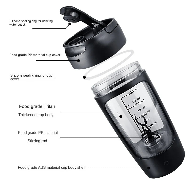 Black ShakeMix® electric protein shaker with a sleek design, ideal for mixing protein drinks and fitness supplements.