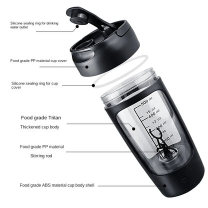Black ShakeMix® electric protein shaker with a sleek design, ideal for mixing protein drinks and fitness supplements.